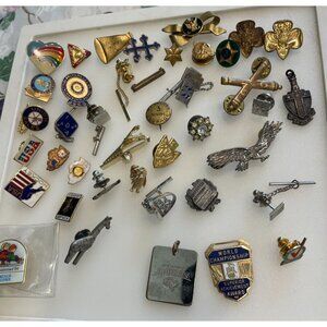 Vintage Collectible Pin & Fob Lot - Military Union Figural Awards & More Assorte